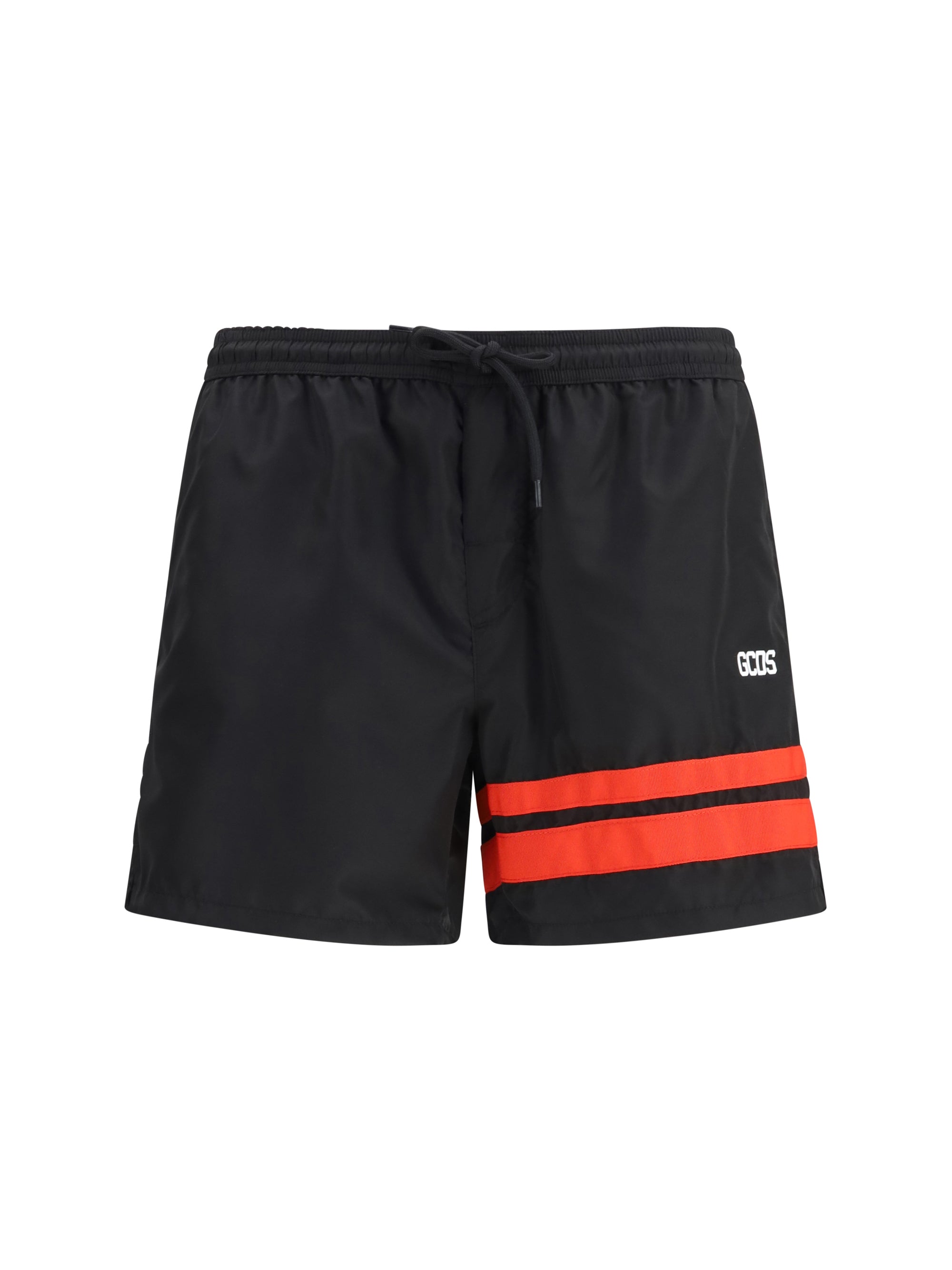 Logo-Striped Nylon Swim Shorts — Black