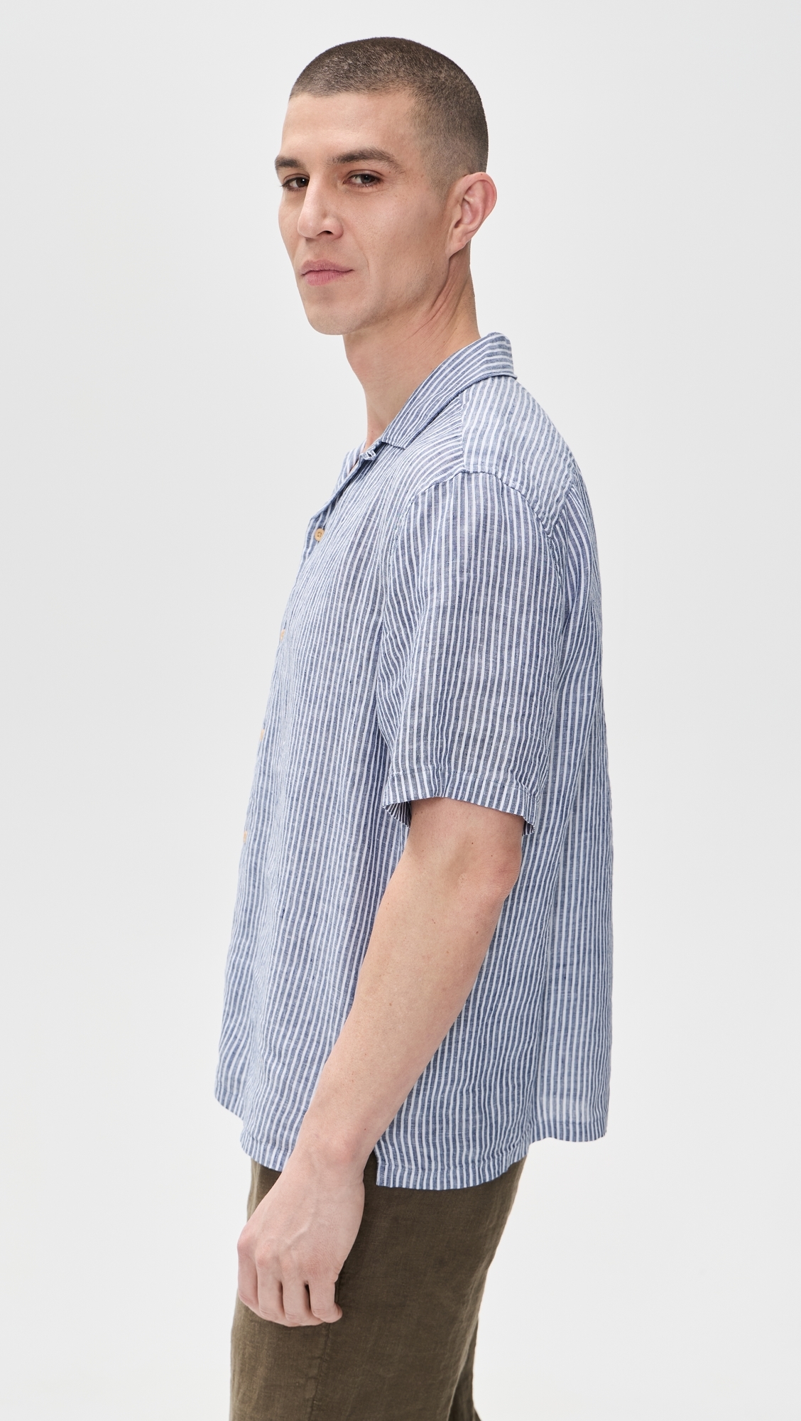 Short Sleeve Laguna Linen Camp Shirt Cloud Waters Stripe