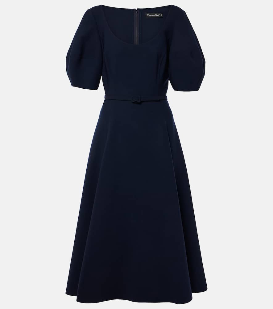 Puff-sleeve wool-blend midi dress