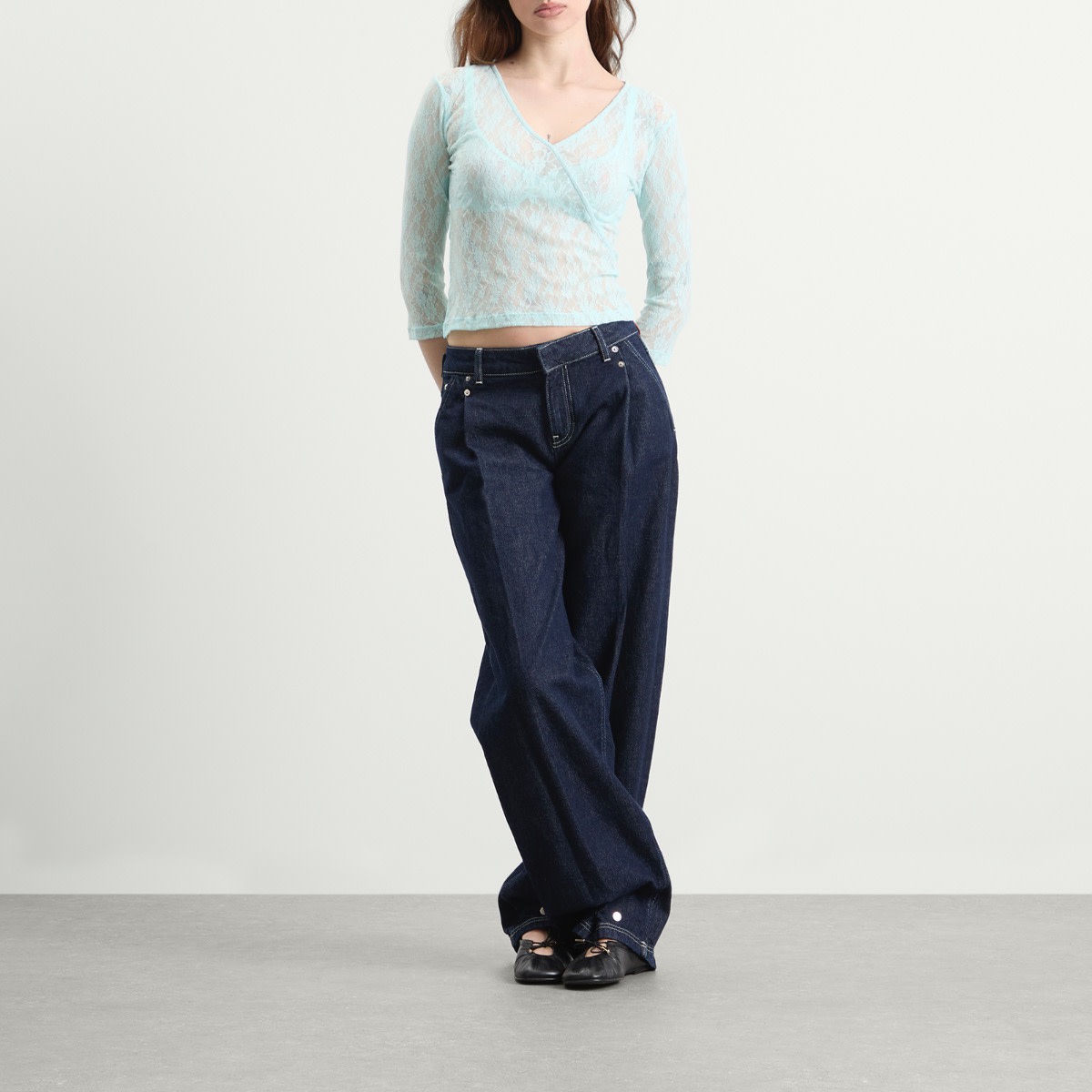 Women's Lace Wrap Top in Ice Blue