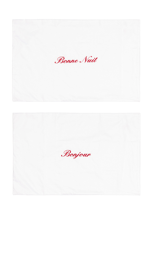 Abbode LOT DE TAIES D'OREILLER BONJOUR ET BONNE NUIT BONJOUR AND BONNE NUIT PILLOWCASE SET en White