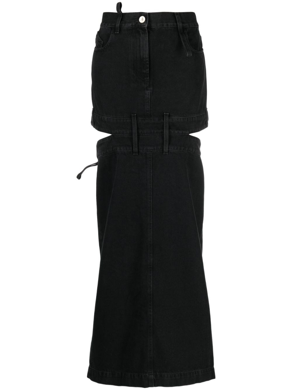Midi Black Skirt With Maxi Cut-out In Denim Woman