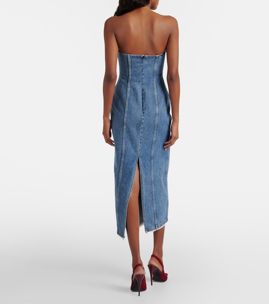 Crochet-trimmed denim midi dress
