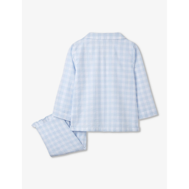 Girls White/blue Kids Floral-embroidered Gingham-print Cotton Pyjamas 