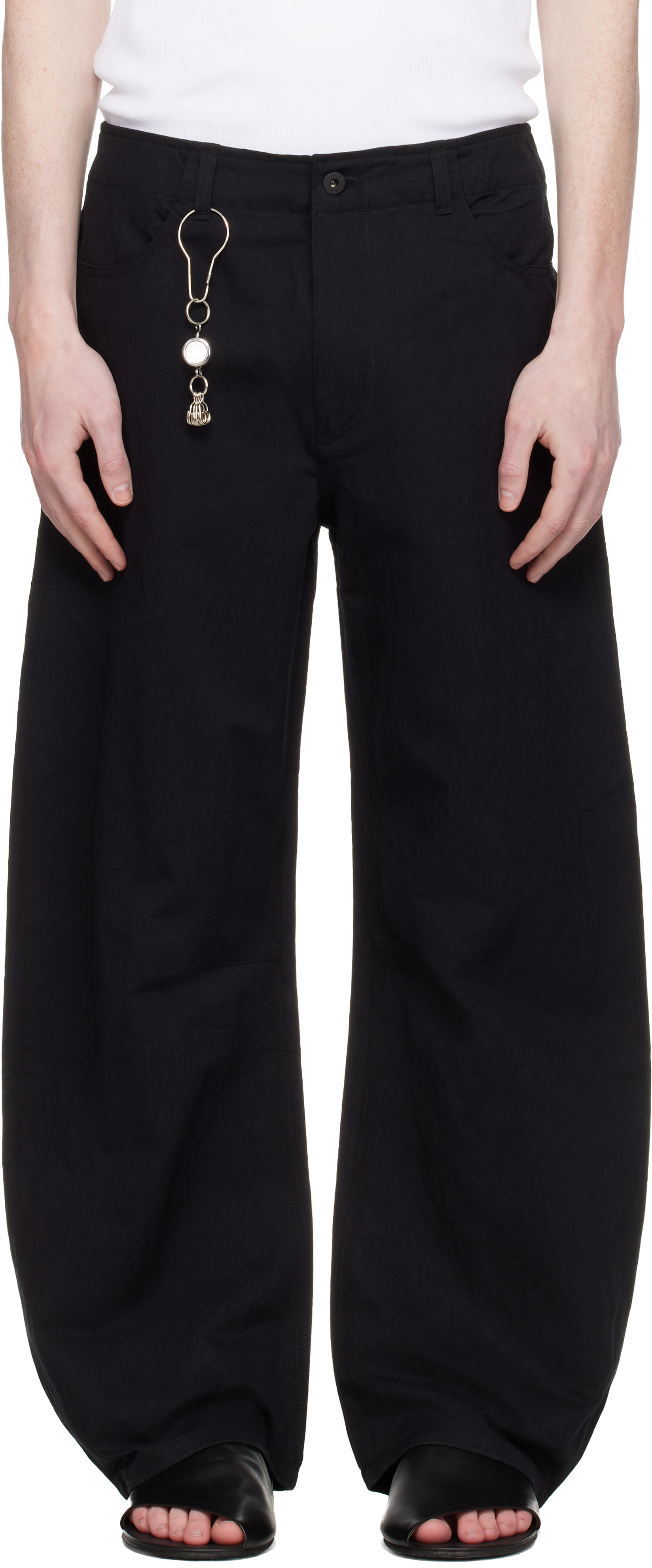 Black Deep Curved Cotton Blend Trousers