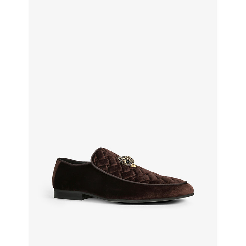 Mens Brown/oth Hugh Eagle-embellished Quilted Velvet Loafers