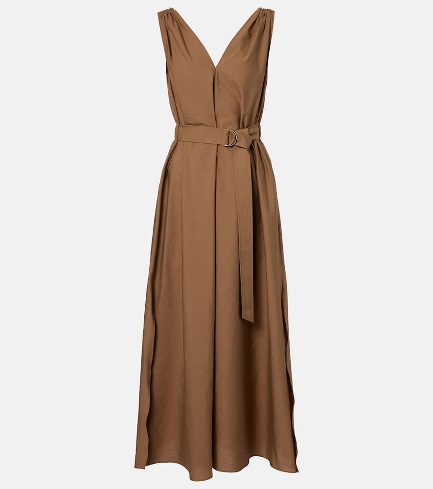 Belted cotton-blend midi dress