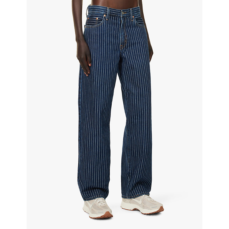 Womens Partly Masked Lb Baggy Dad Striped Relaxed-fit Denim Jeans