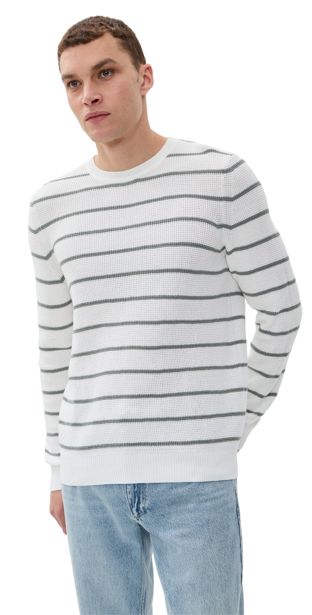 Sunwashed Crewneck Sweater White Sage Stripe