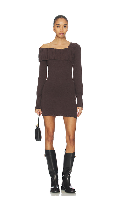 Lovers and Friends Sunna Off The Shoulder Mini Dress in Dark Brown. L also in XS, XXS, S