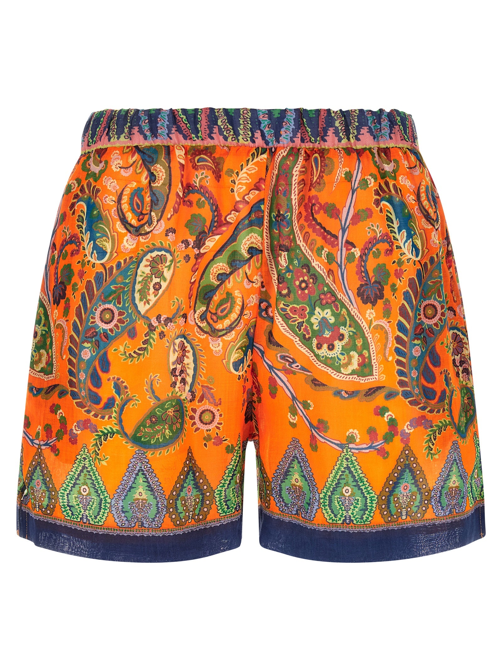 Paisley-Print Ramie Bermuda Shorts — Orange