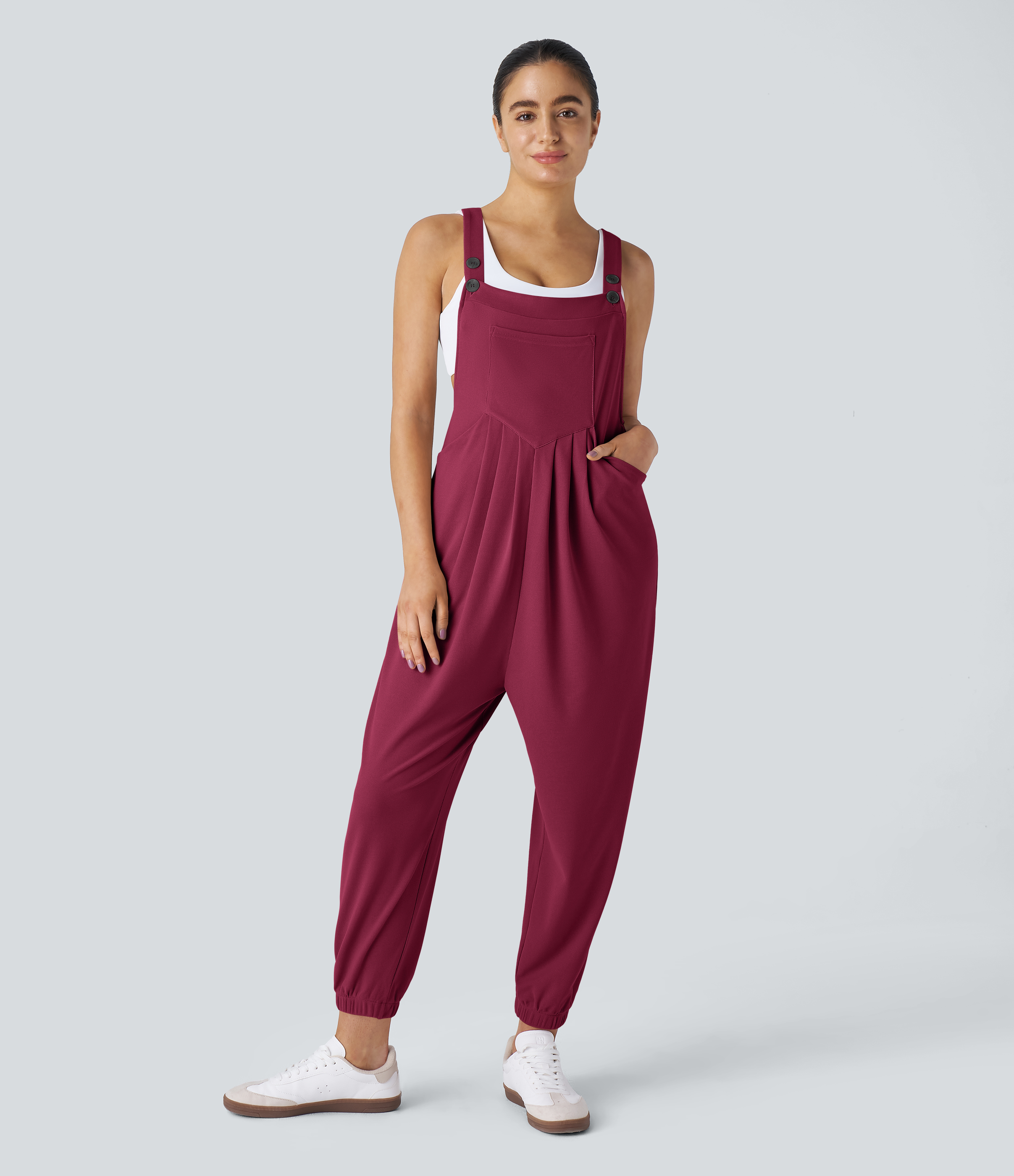 Pockets Waffle Casual Jogger Overalls  - Anemone