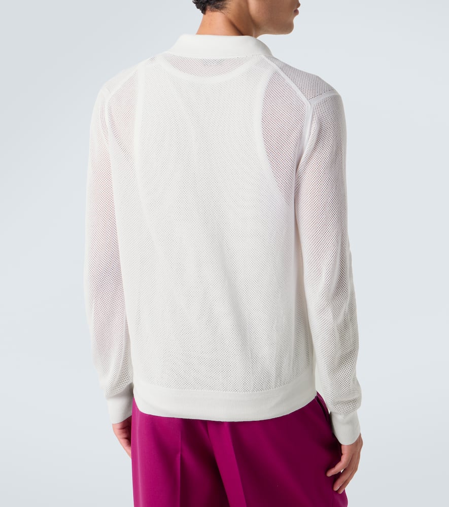 Semi-sheer cotton polo sweater