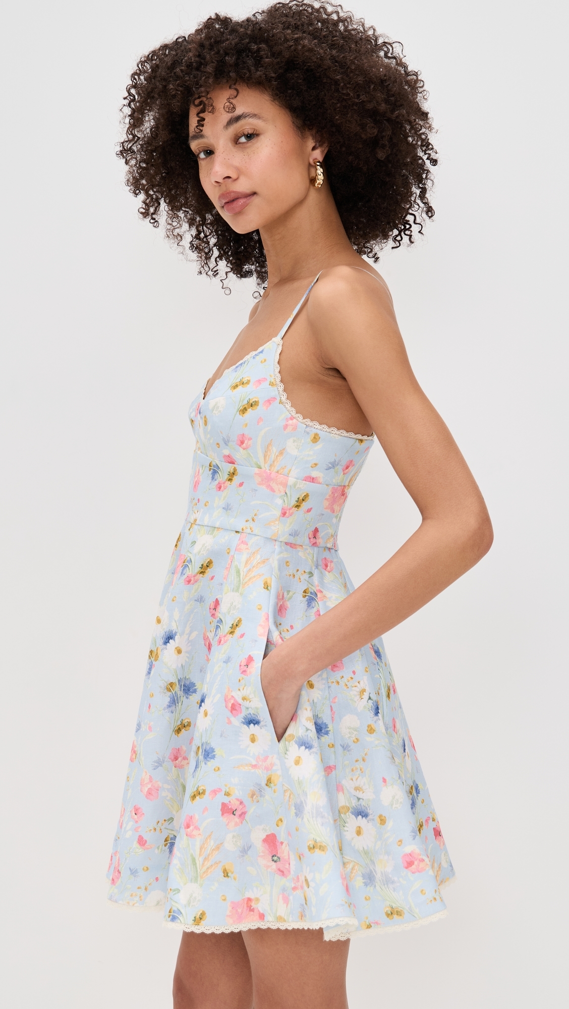 Zimmermann Lucky Picnic Mini Dress Blue Bouquet Floral