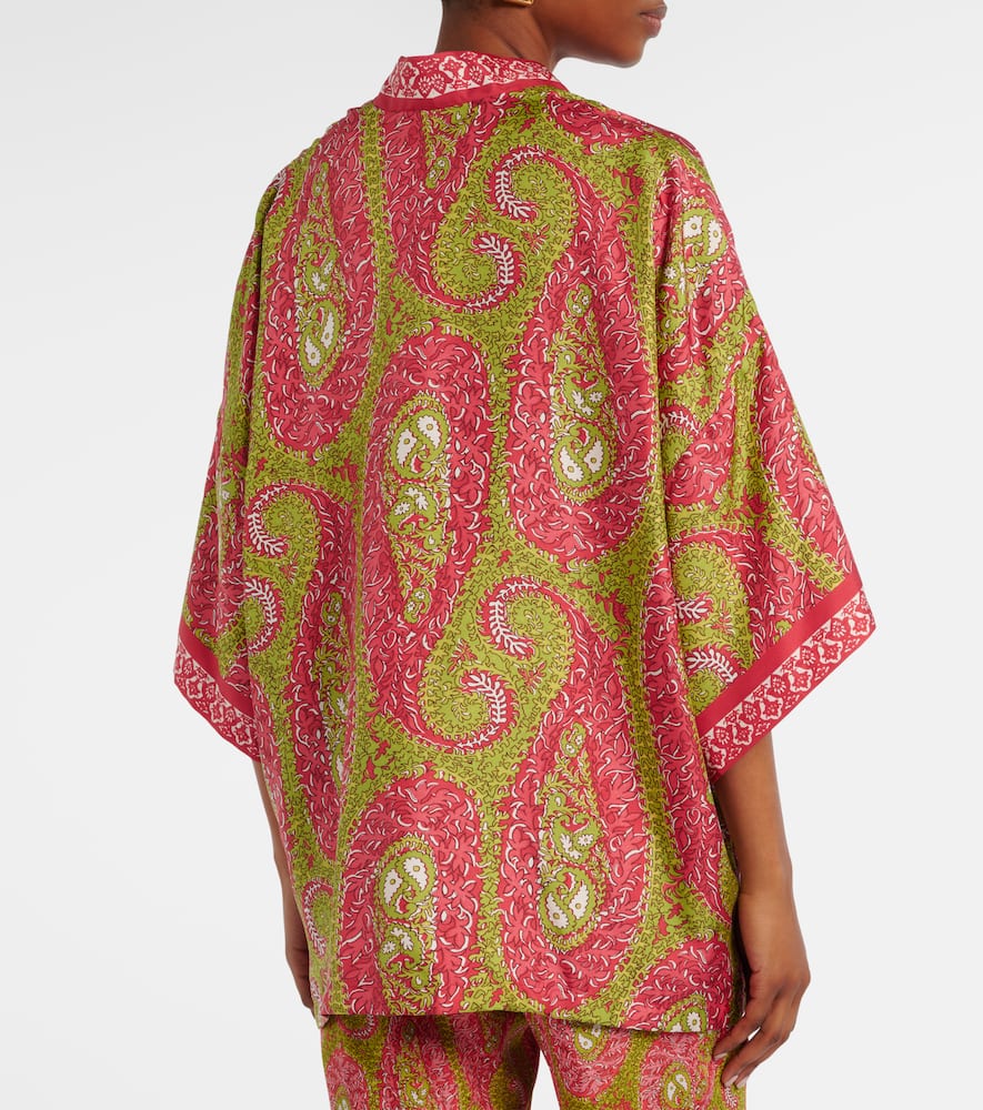 Printed silk twill wrap coat