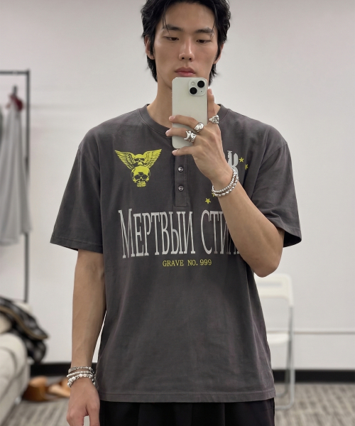 NO999 Henley Neck Short Sleeve T-Shirt _2color
