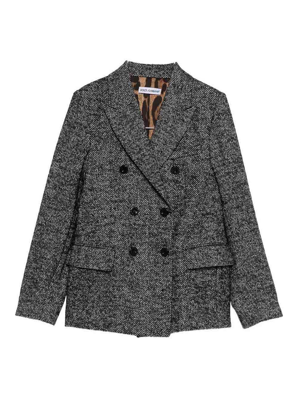 Double-breasted herringbone blazer
