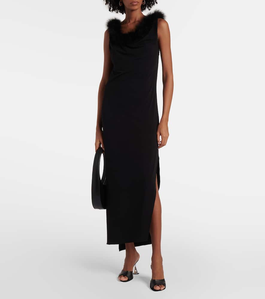 Boa feather-trimmed maxi dress