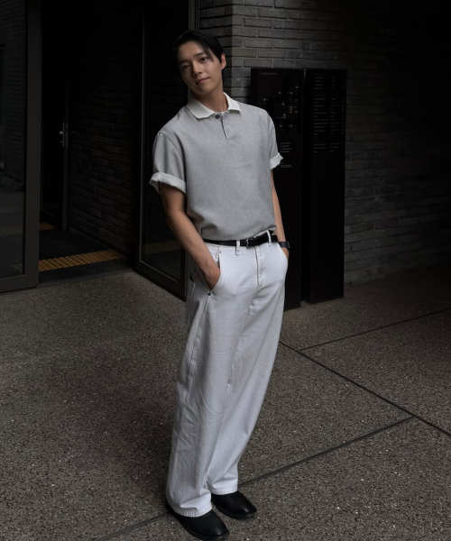 Collar Point Pullover Gray Oversized Short Sleeve Shirt