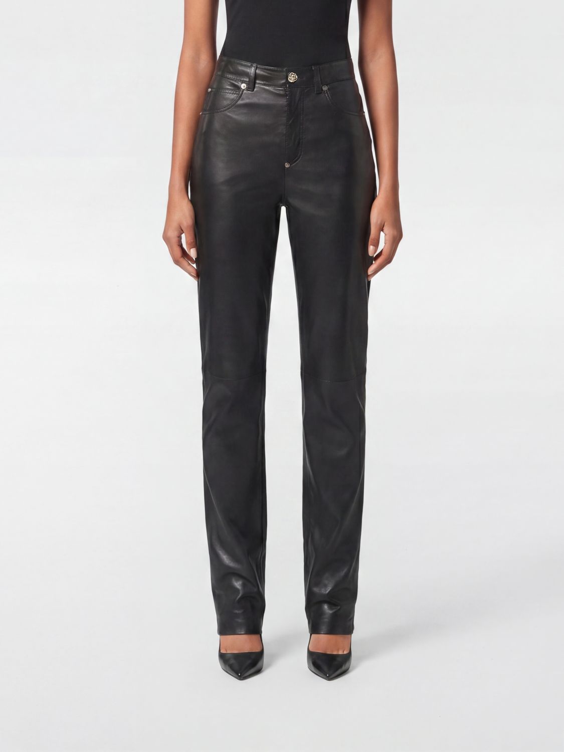 Straight-leg lambskin trousers - Black