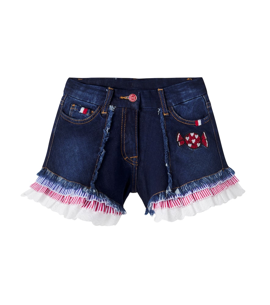 Embellished fringed denim shorts