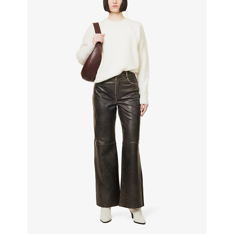 Womens Pit Stop Veda Mid-rise Wide-leg Leather Trousers