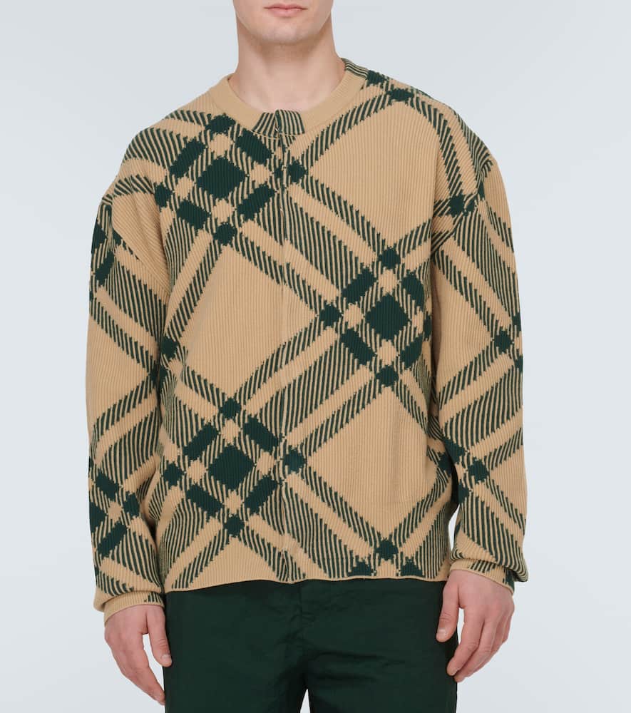 Check wool-blend cardigan