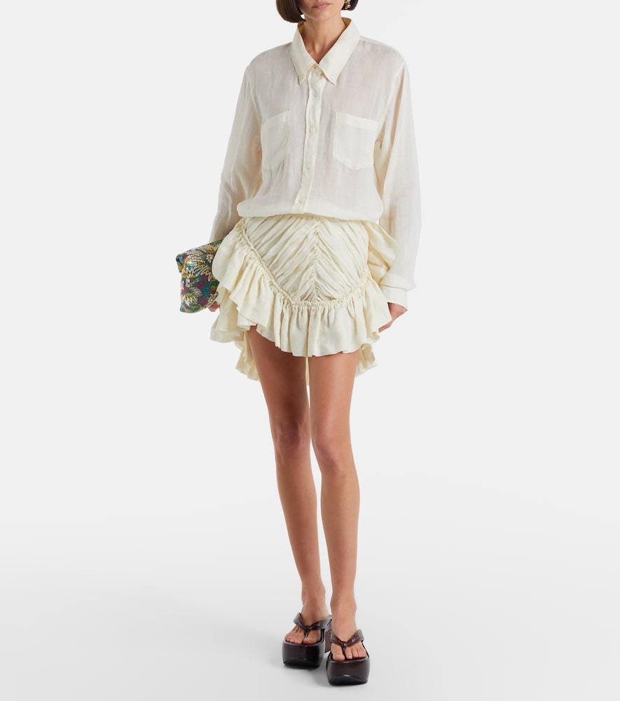 Ruffled ramie midi skirt
