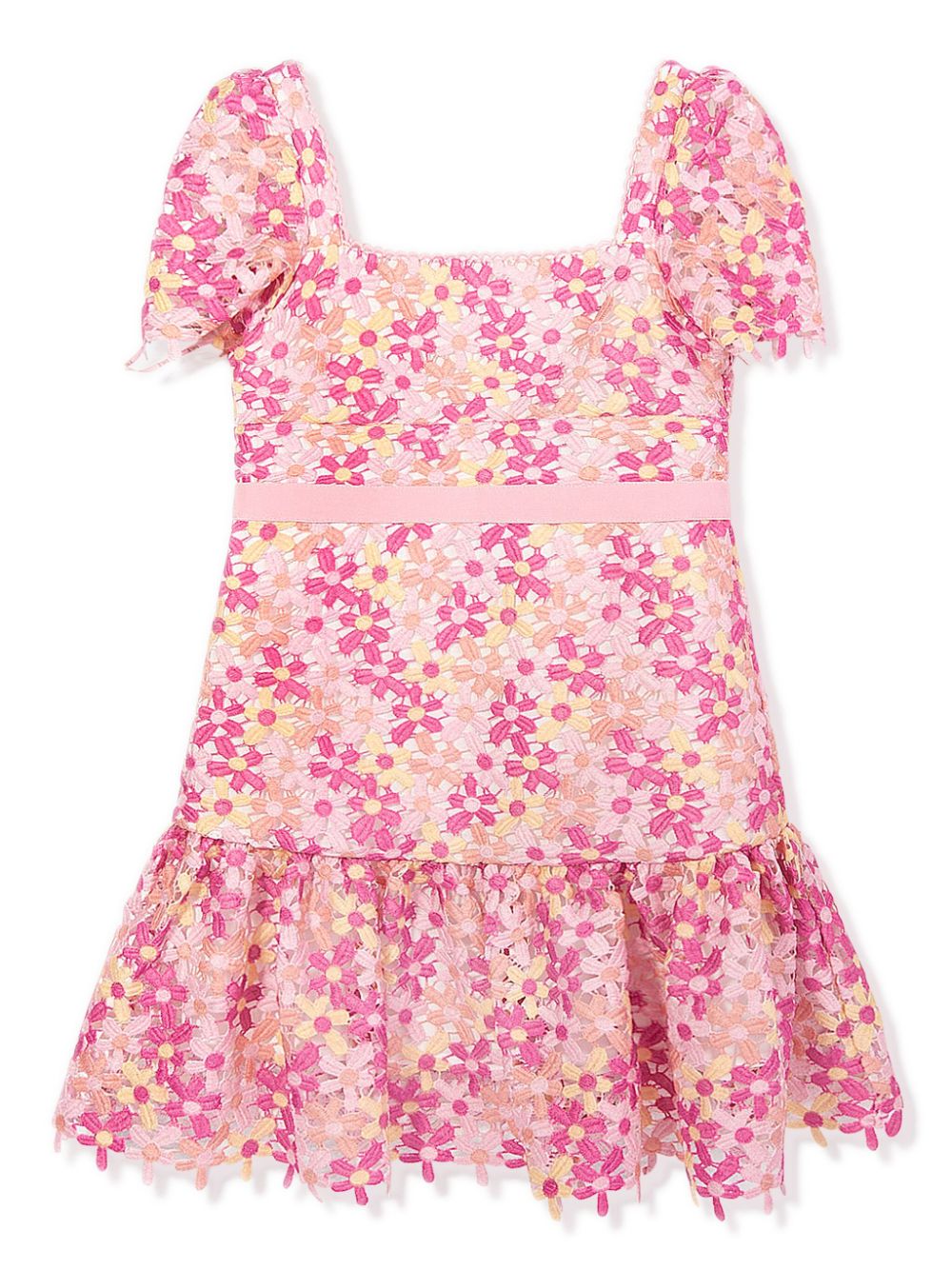 Floral-embroidered flared dress - Pink