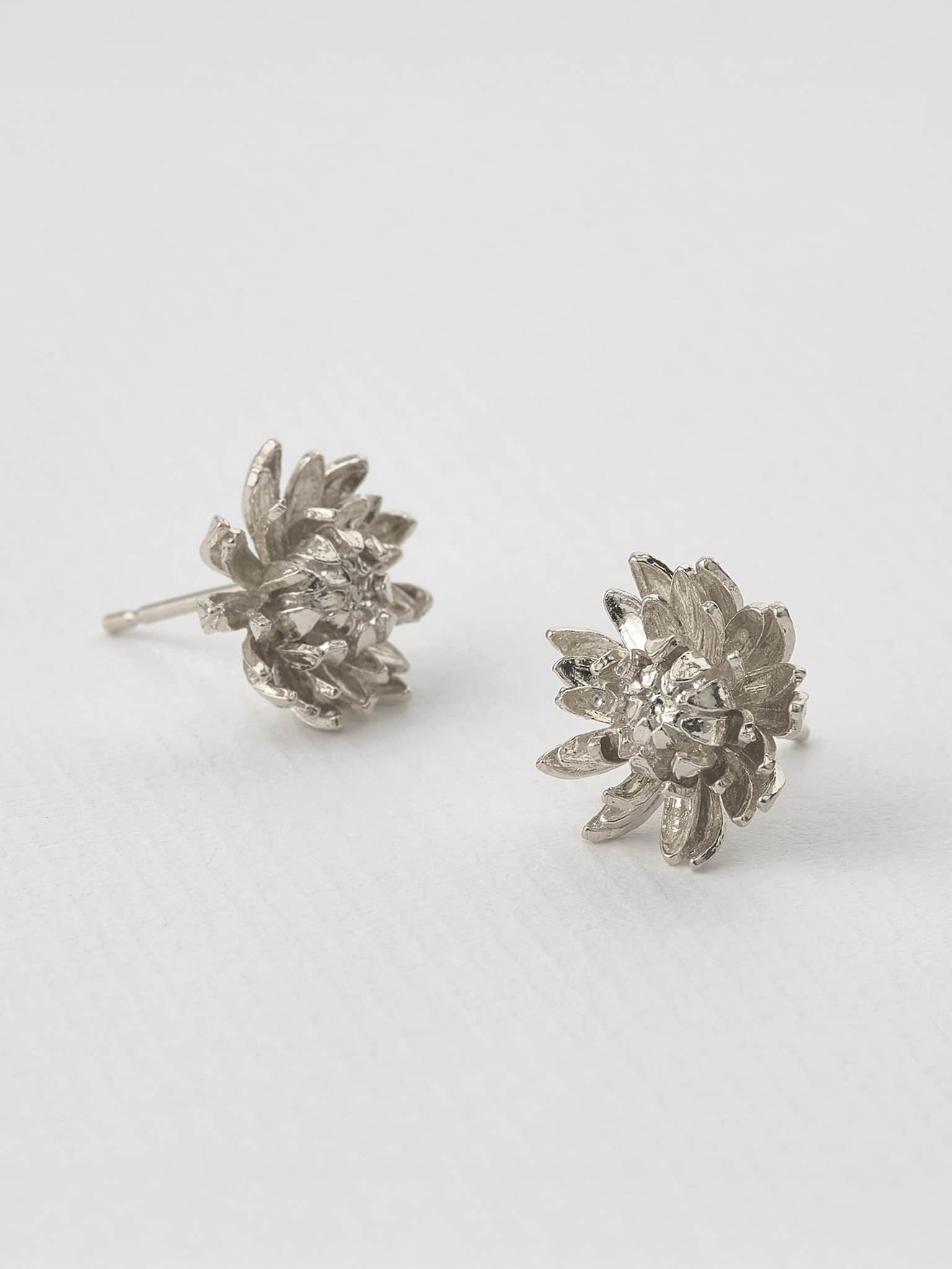 Chrysanthemum Flower Stud Earrings by Jewellery
