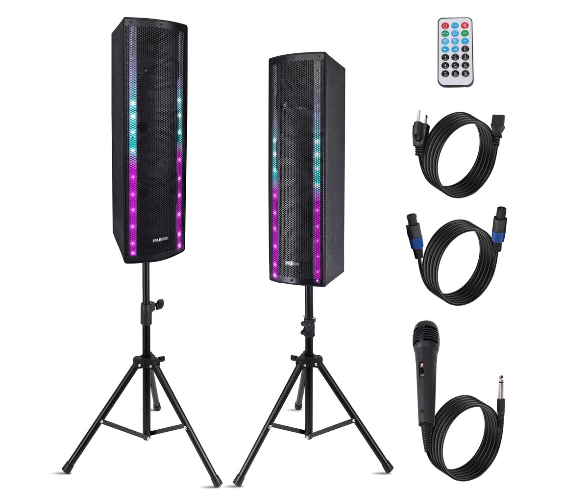 Portable Bluetooth Pa Speaker System - 3-Way Active & Passive Outdoor Bluetooth Speaker Portable Pa System w/ Microphone In, Party Lights, Fm Rad