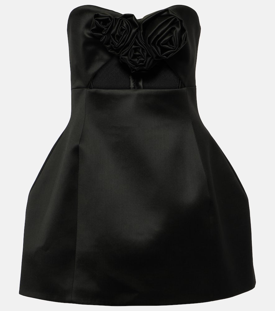 Floral-appliqué bustier minidress