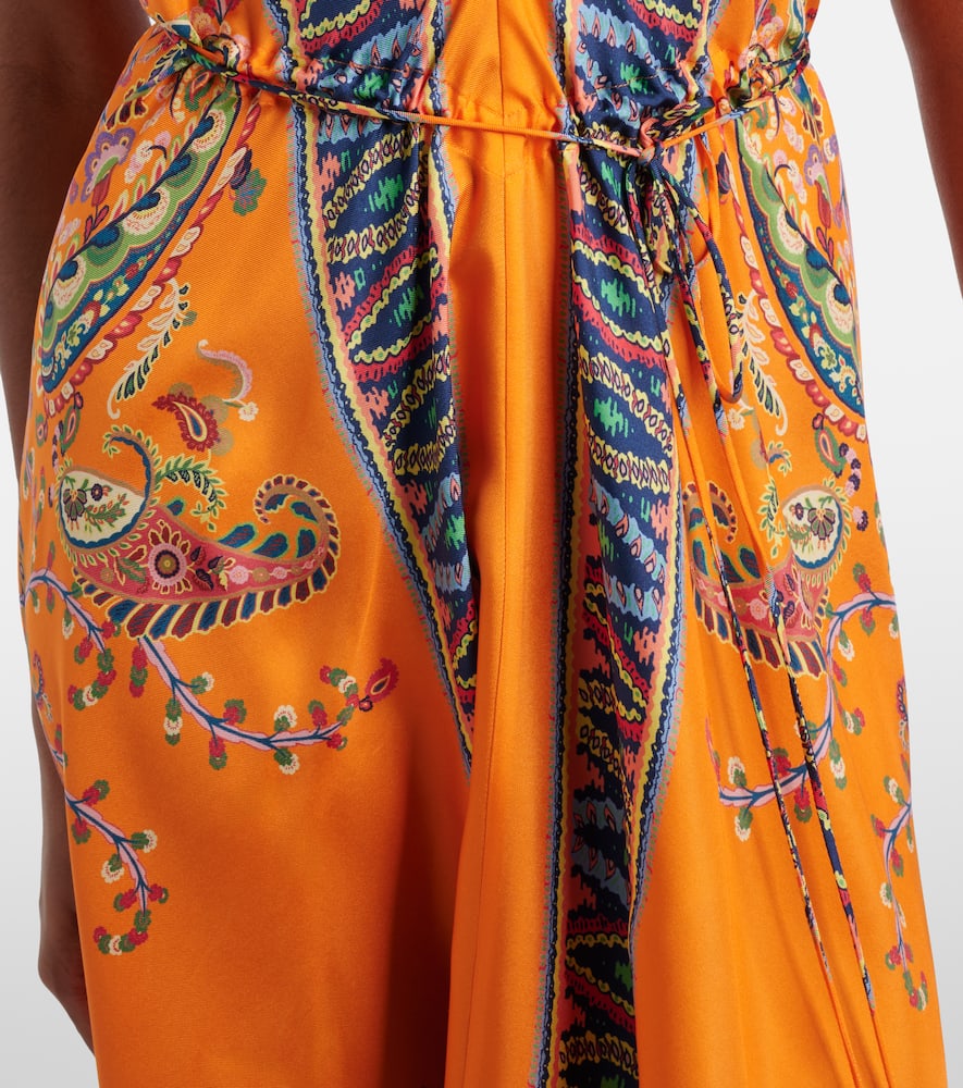 Paisley asymmetric open-back maxi dress