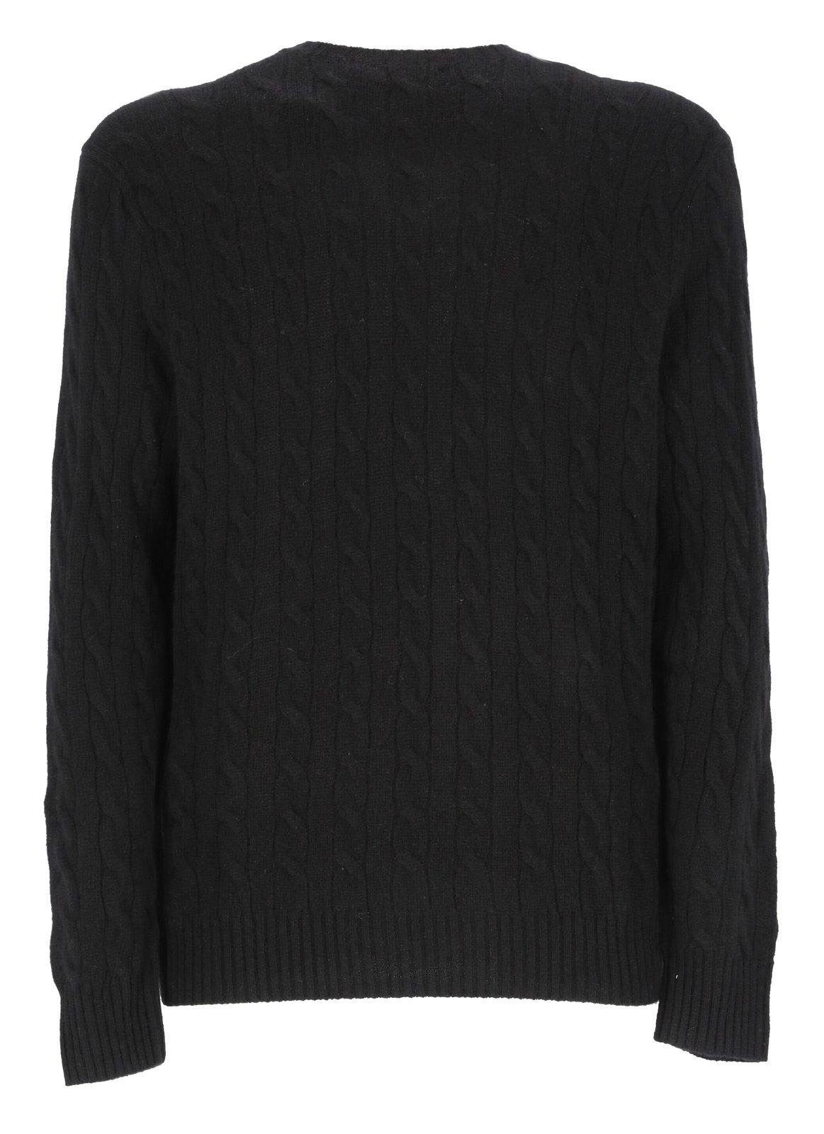 Logo-embroidered cable-knit jumper - Black