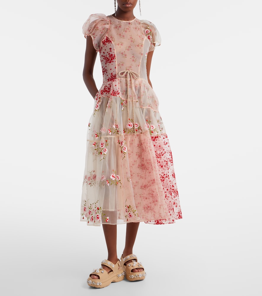Patchwork sheer organza midi dress