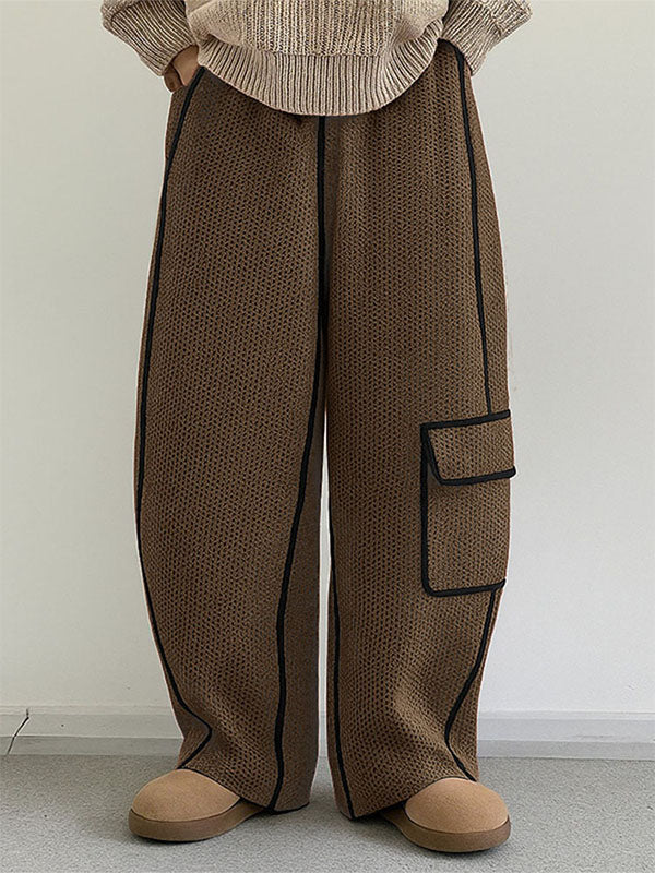 Mens Textured Loose Hollow-Out Casual Pant SKUL17050 - Brown / S