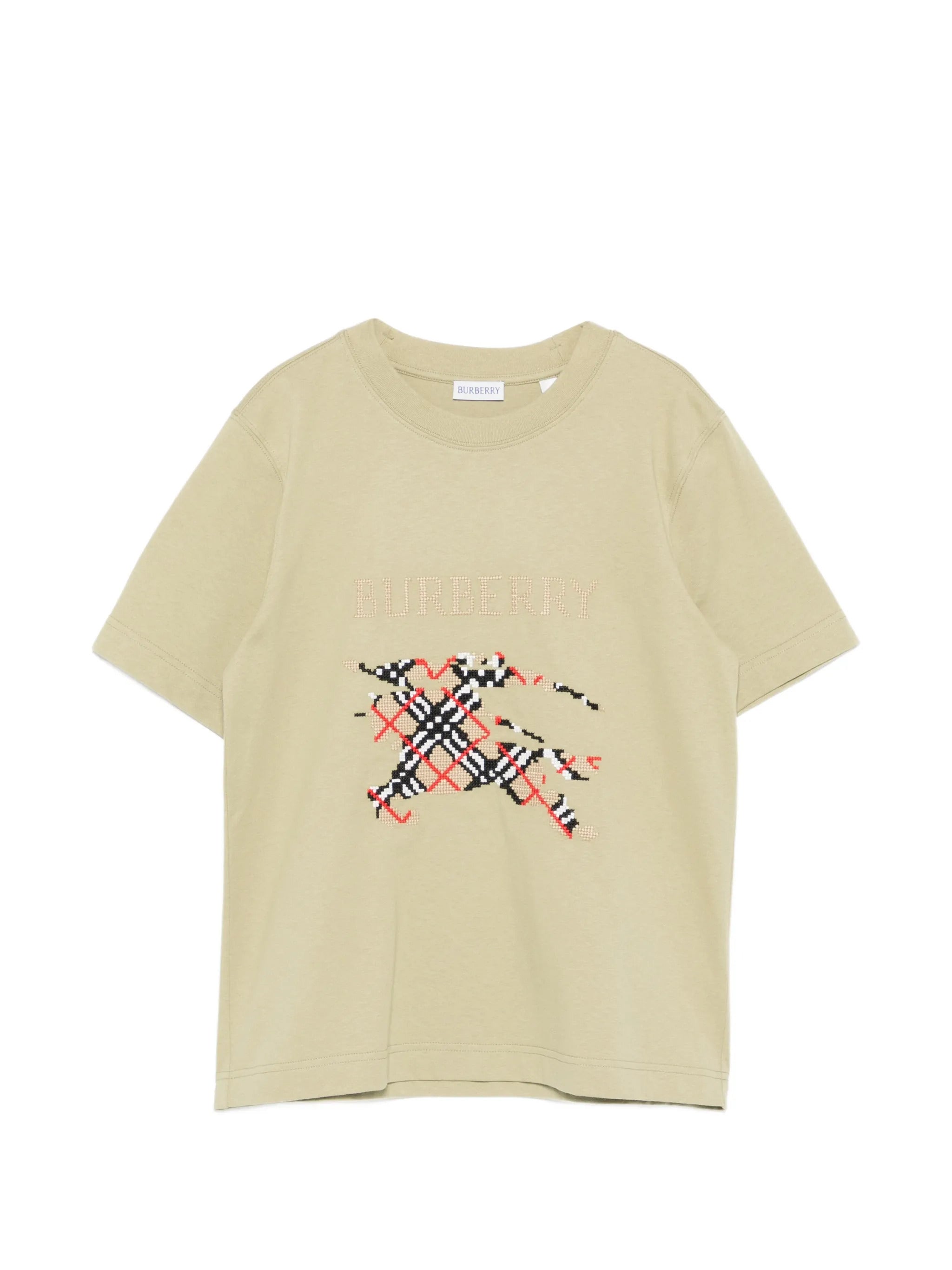 Women's Cotton Rib-Knit Crewneck T-Shirt with Equestrian Knight Chest Embroidery
