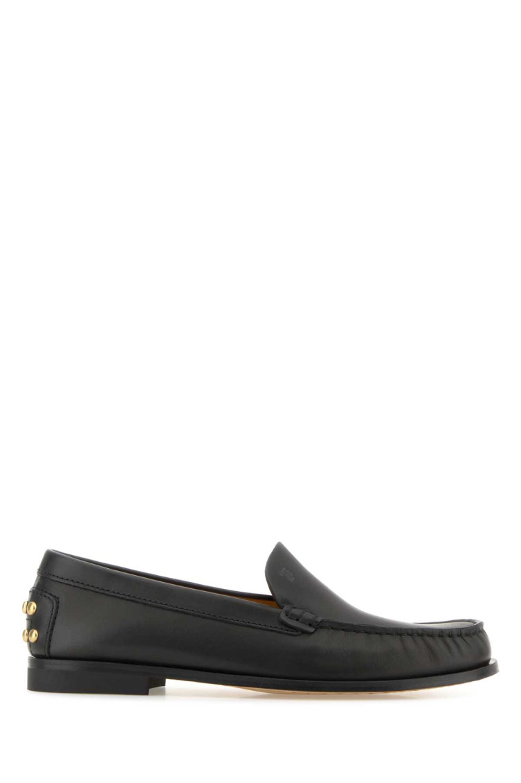 Black Loafers With Embossed Logo And Stud Details On The Back In Leather Woman