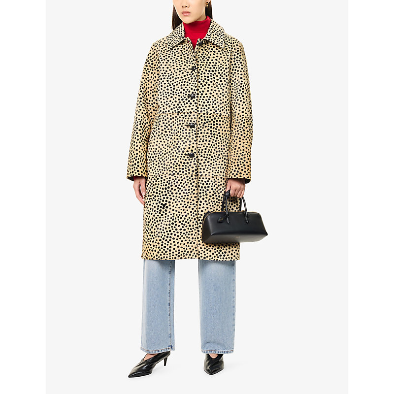 Womens Cheetah-Print Leather Coat