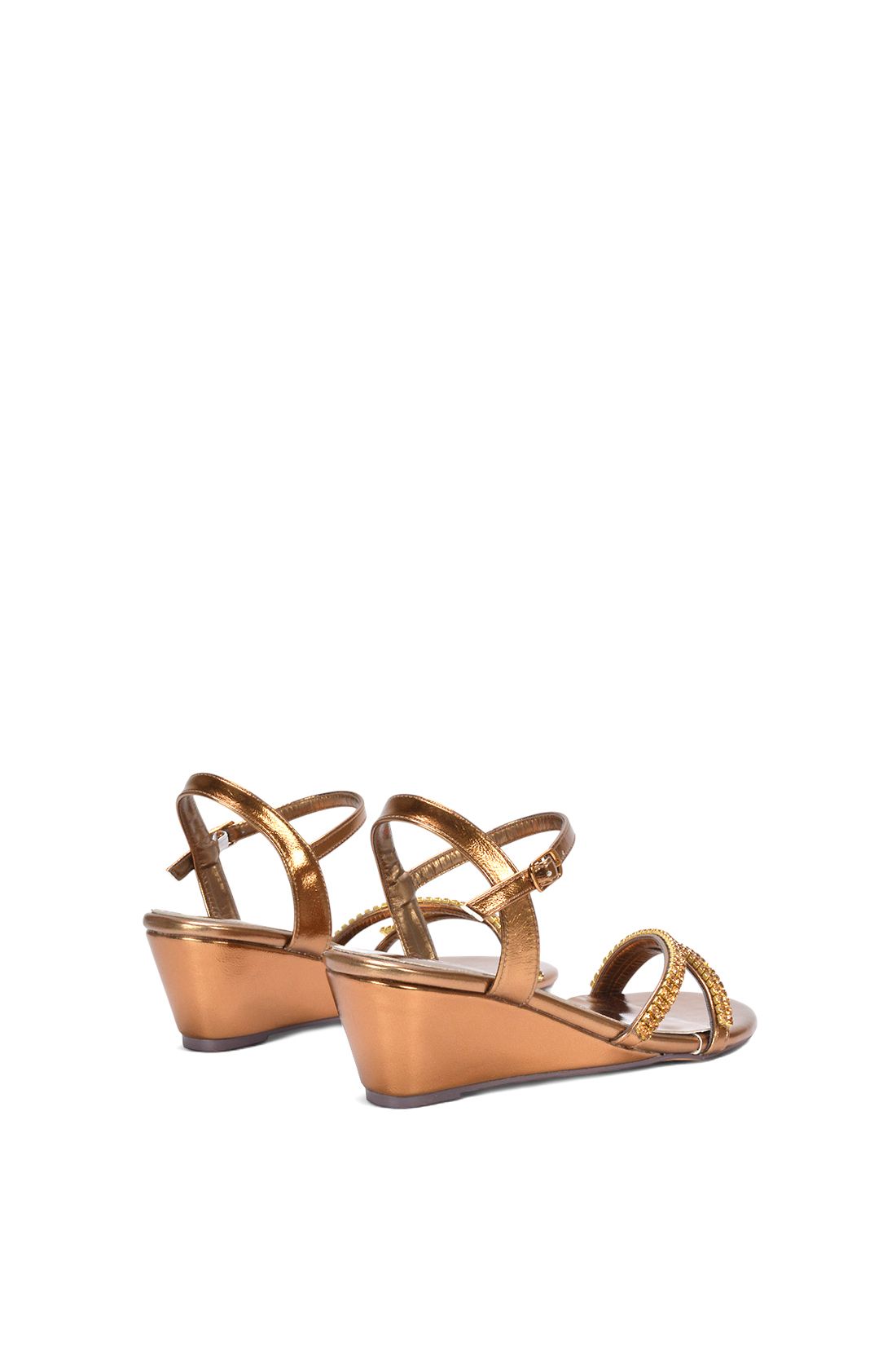 XY London Women's 'Sammy' Diamante Mid Heel Strappy Wedge Sandals in Bronze