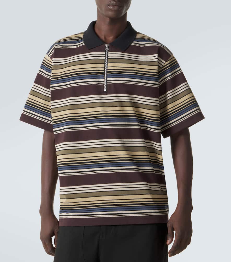 Striped cotton half-zip polo shirt
