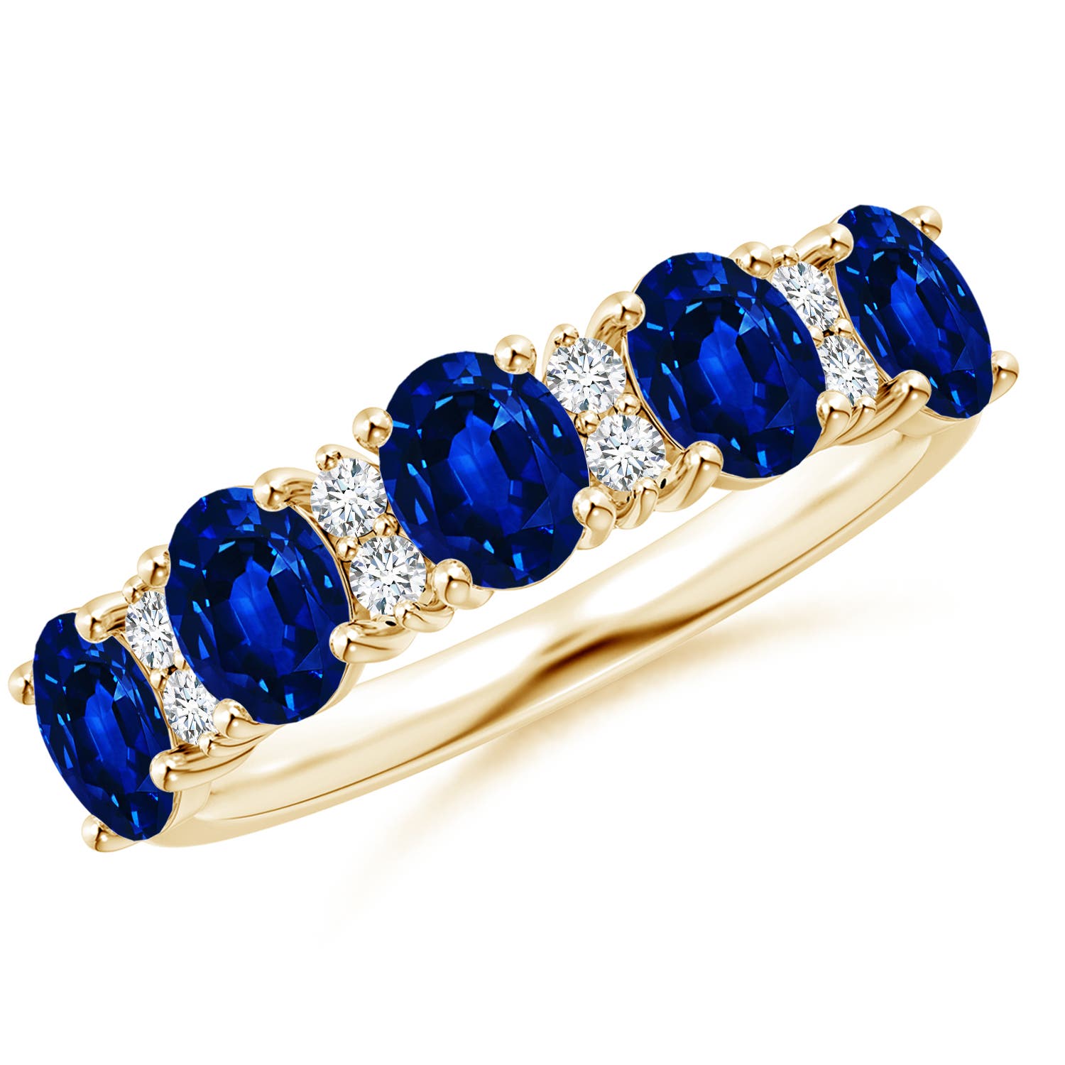 Angara 2.0 Carats Lab-Grown Five Stone Blue Sapphire and Diamond Wedding Ring in 18K Yellow Gold