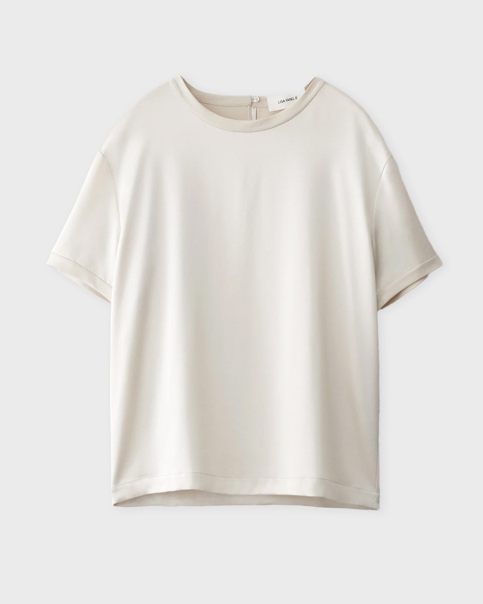 Lisa Yang Round Neck Silk T-shirt Champagne 1