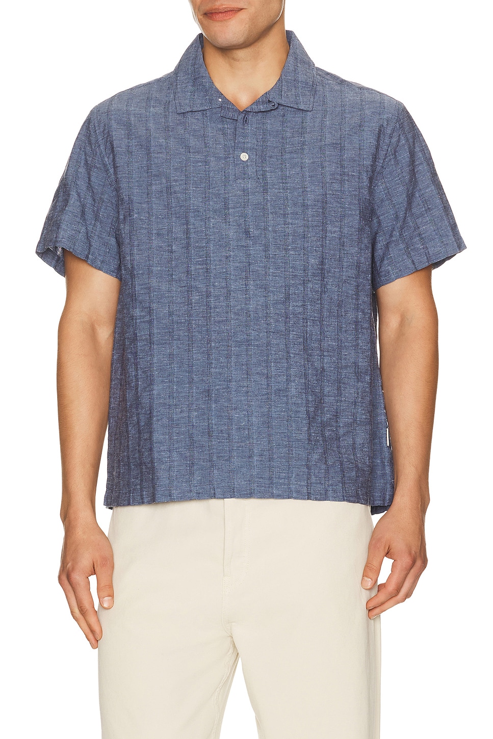 Onia Cotton Linen Pop Over Shirt in Navy Multi - Navy. S also in M, L, XL/1X