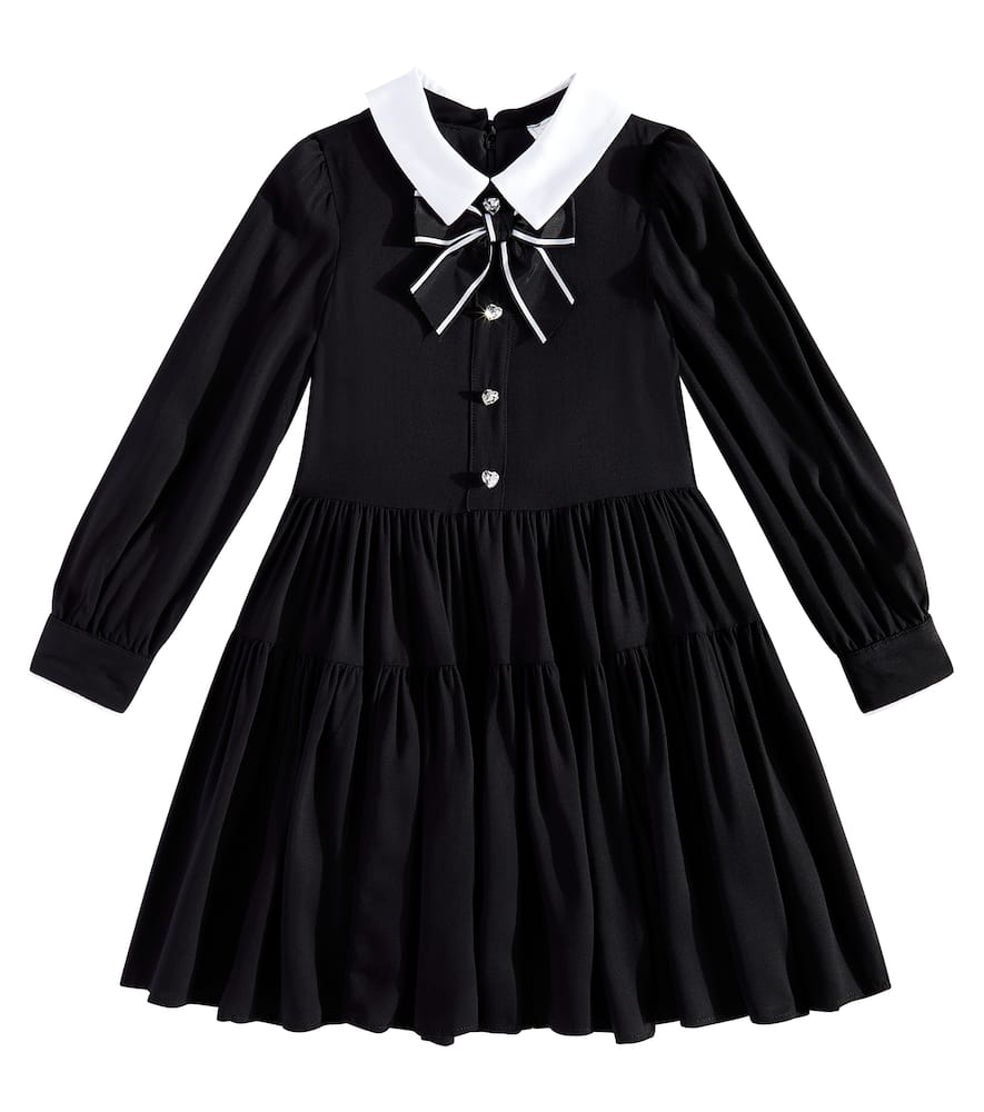 Monnalisa Twill bow-detail embellished dress