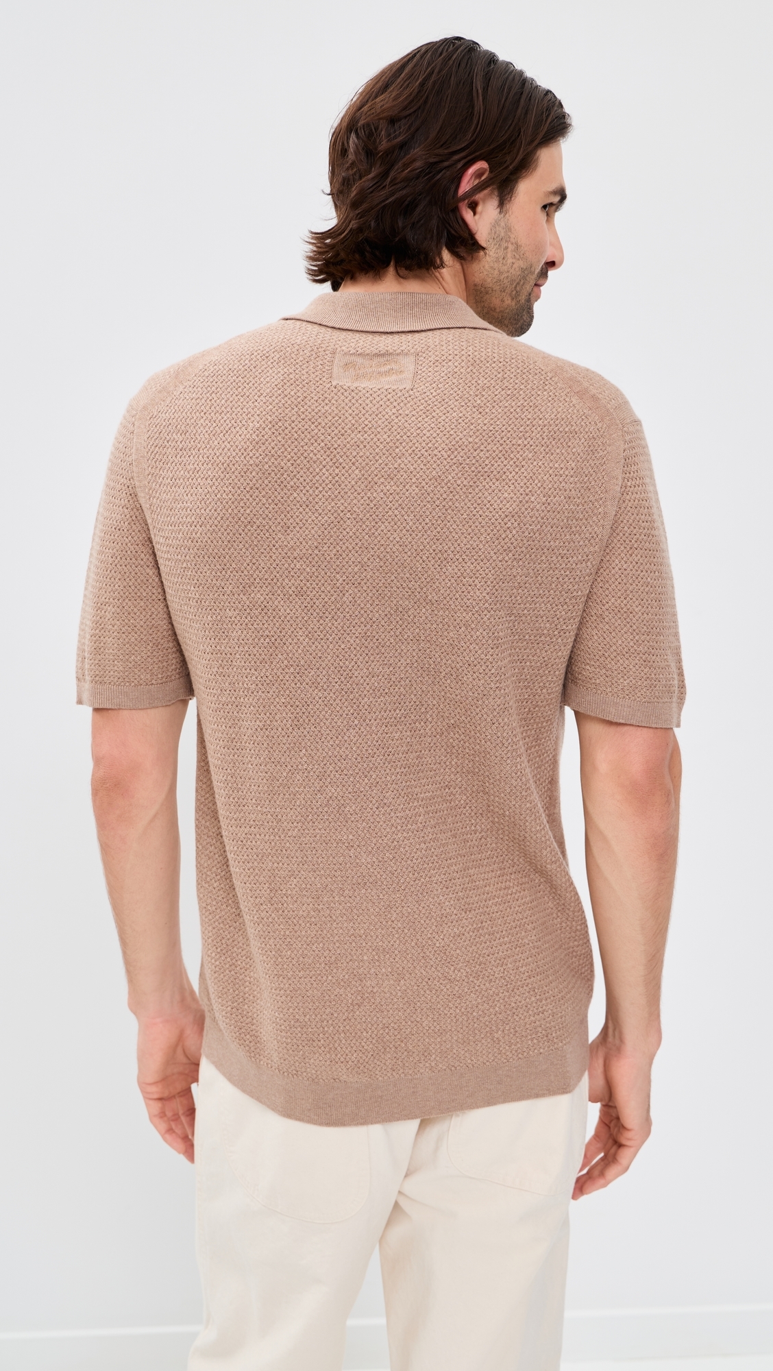 Textured Merino Cotton Short Sleeve Polo Roasted Almond