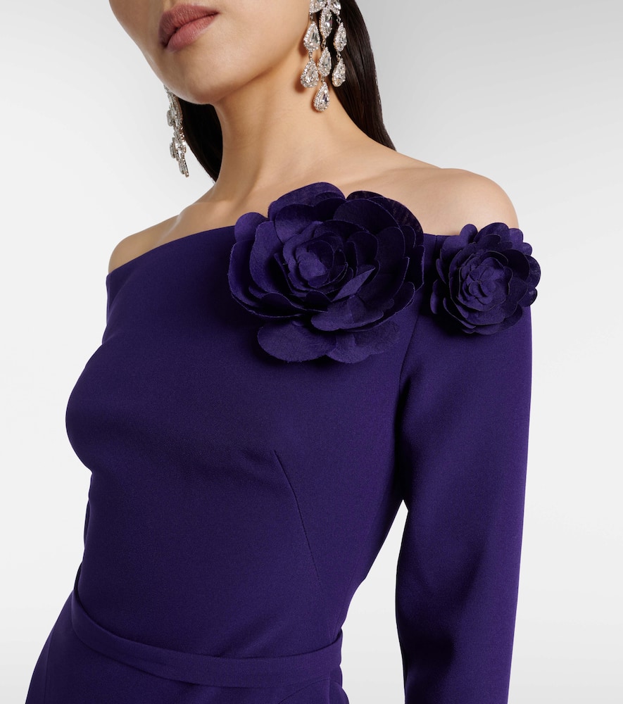 Jay floral-appliqué crêpe midi dress