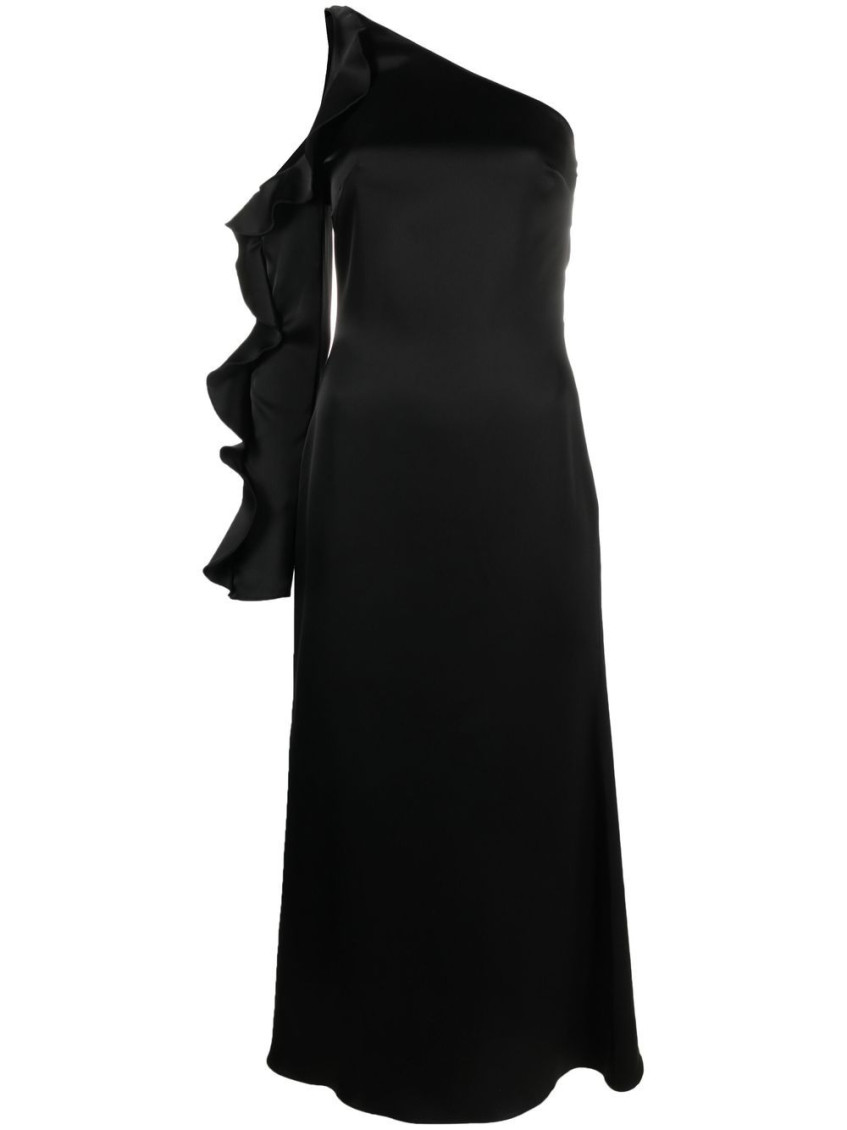 - Ruffle Detail One Shoulder Midi Dress