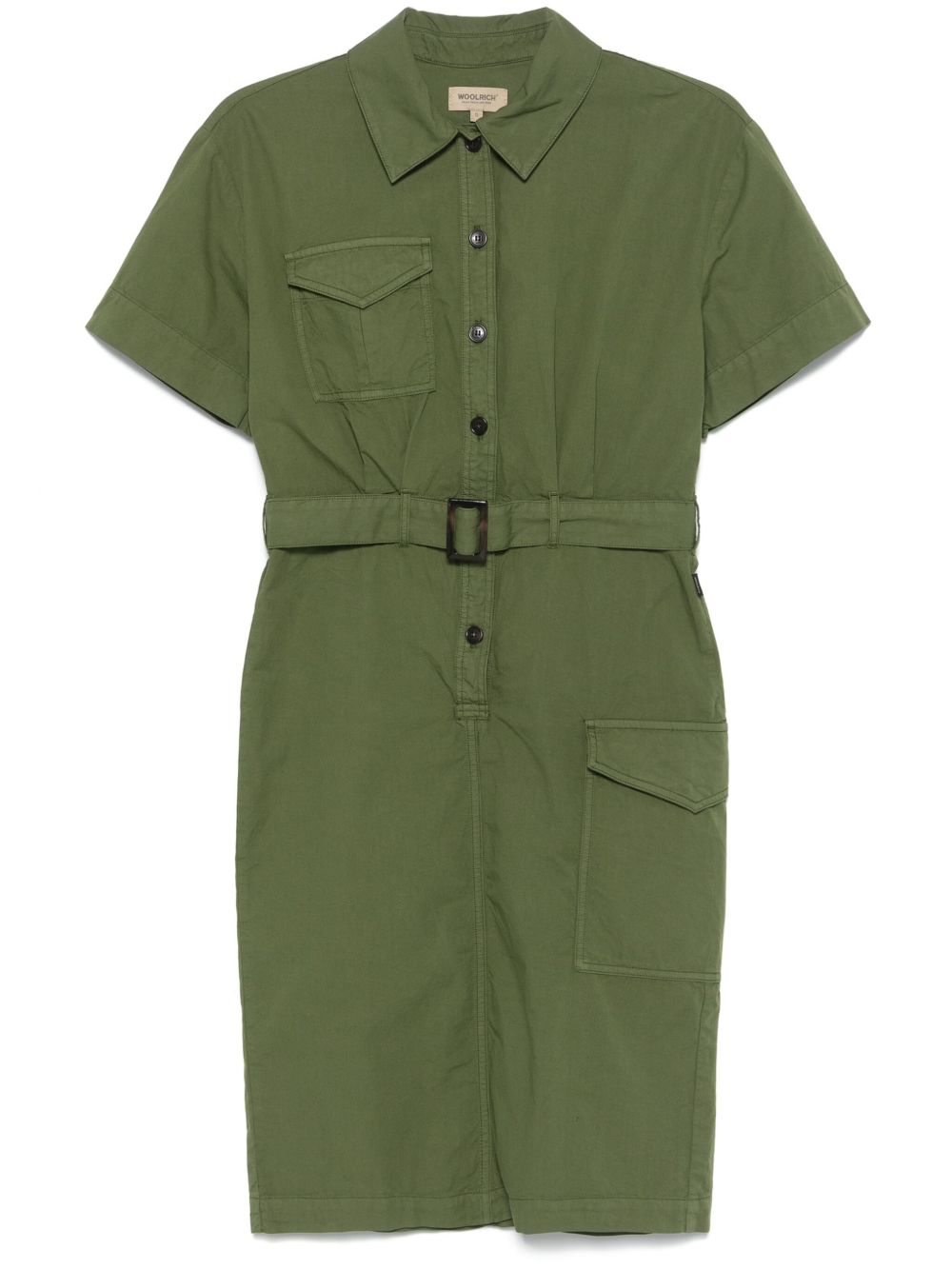 Belted Cotton Shirt Shirt Dress — Olive Green