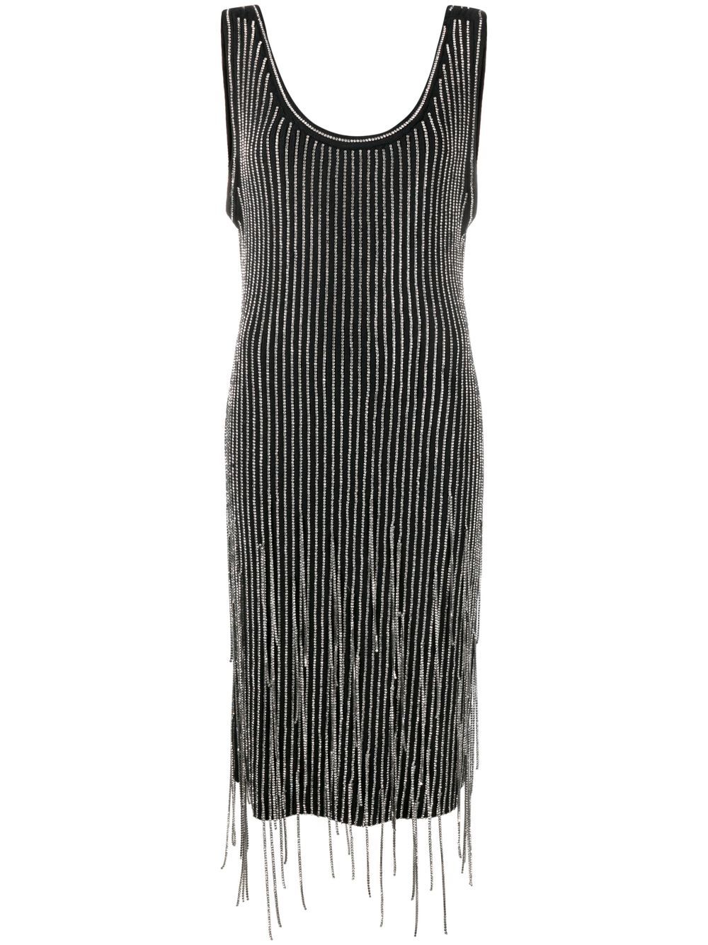 Fringe-detail knitted dress - Black